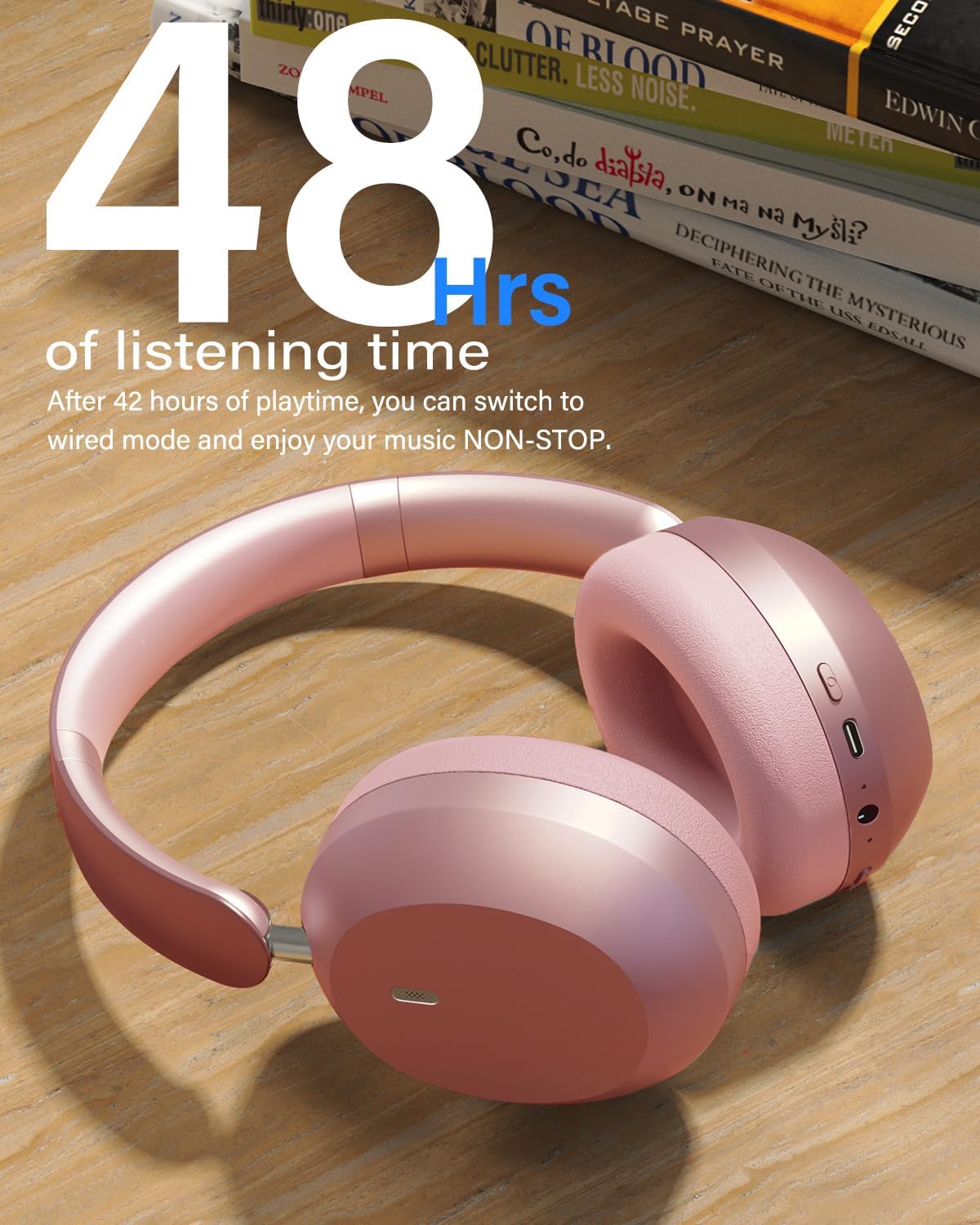 Wentronic Y05 Over-Ear Headphones – Hi-Res Sound, Active Noise Cancelling, Wireless Bluetooth 5.3, 48H Playtime, Lightweight Comfortable Design for Android, iOS & PC – Pink - Image 3