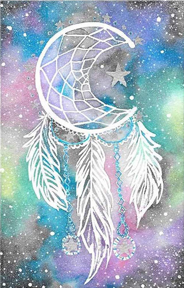 Awesocrafts Dreamcatcher Cross Stitch Stamped Kits Feathers Moon Stars Easy Patterns Cross Stitching Embroidery Needlework Kit Supplies (Dreamcatcher)