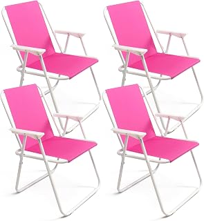THE SECRET HOME - Pack de 1,2,4 y 6 Sillas de Playa Plegables - Silla en Metal y Poliéster - Asiento Ideal para Playa, Jardín, Terraza (4, Rosa)