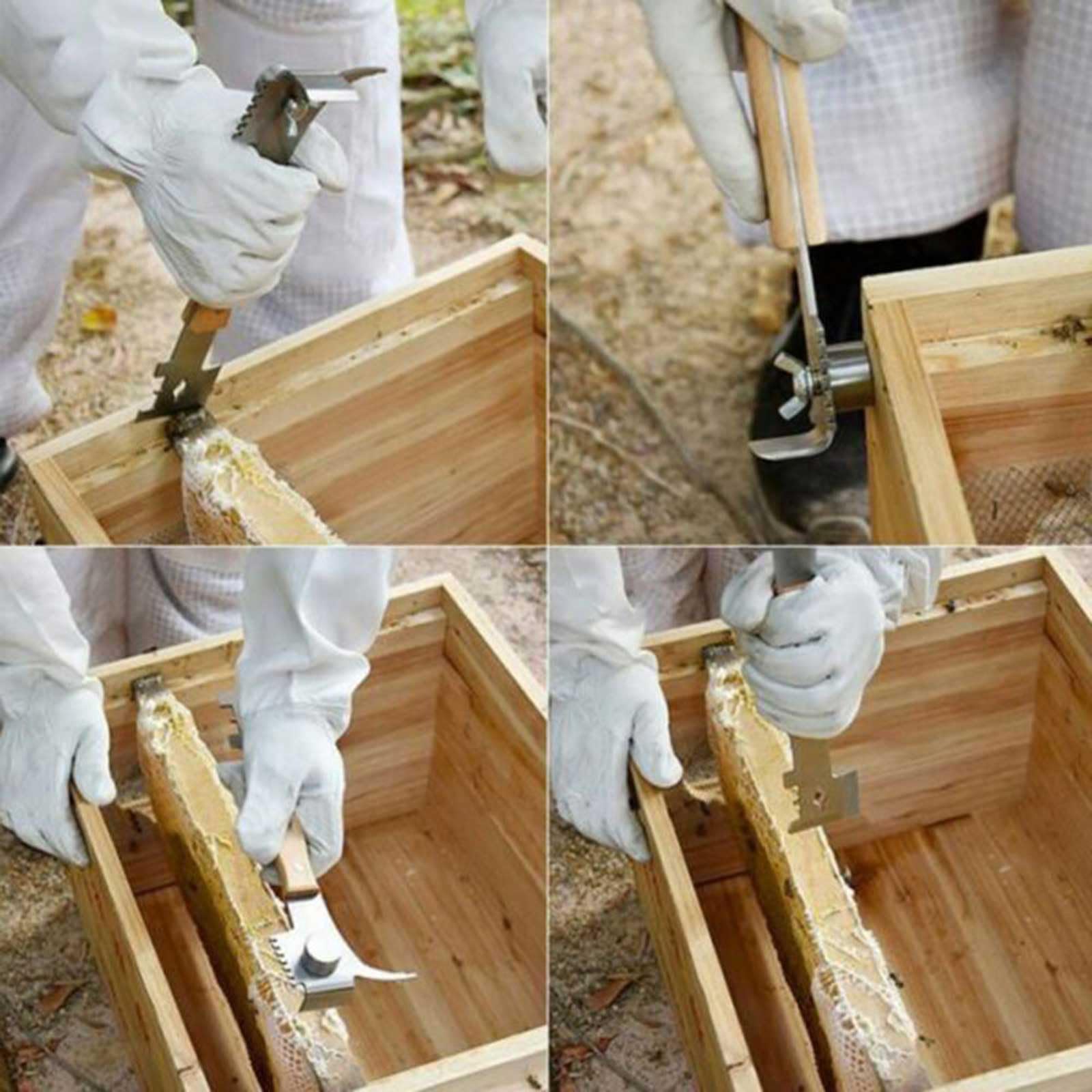 Herramienta de colmena de abeja de 7 funciones con mango de madera, herramienta multiusos de acero inoxidable para apicultura