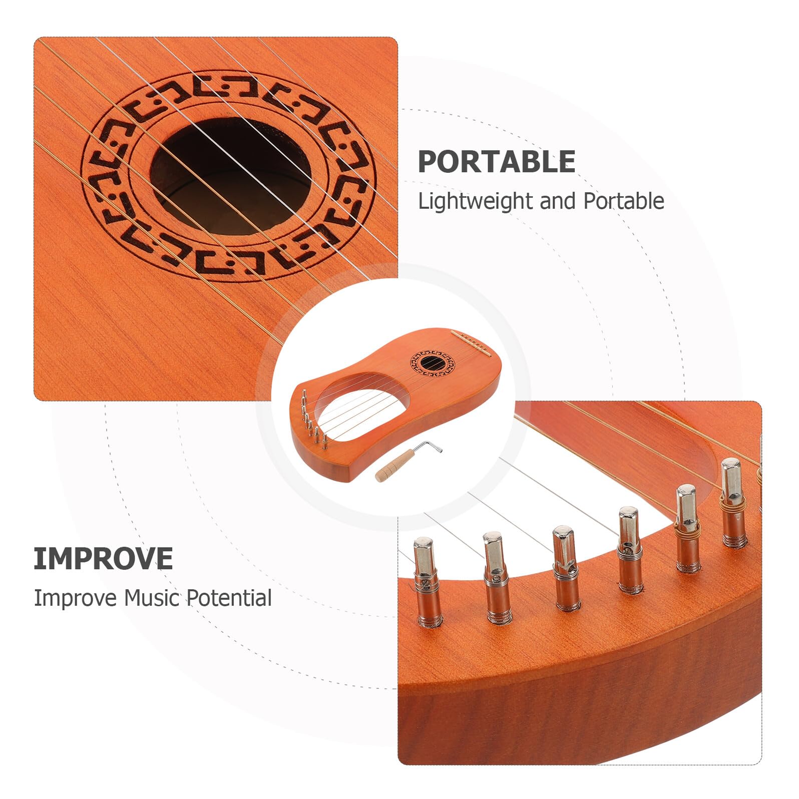 Arpa Lira in Legno 7 Corde per Principianti, Piccola Arpa Lira Portatile, Strumento Musicale a Corda per Adulti, per Pratica e Insegnamento Musicale
