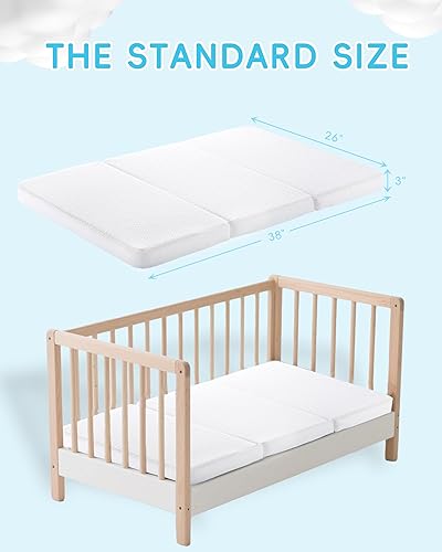Miniatura 2 de Colchón Pack and Play de 38 x 26 pulgadas, colchón portátil de triple pliegue Pack N Play para corralitos, colchón de cuna de doble capa con funda