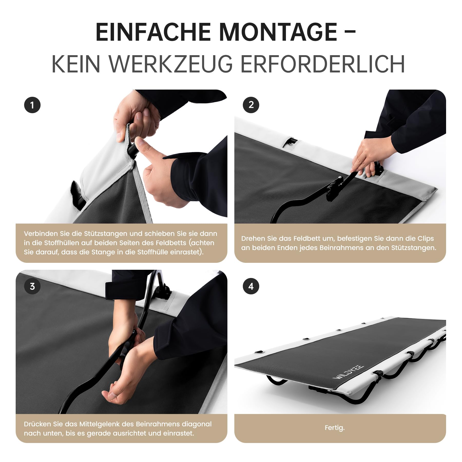 Feldbett Klappbar Schnellaufbau mit Tragetasche 120kg Belastbarkeit | Für Camping, Wandern, Reisen, Büro; Stabile Konstruktion, Leichtes Gewicht, Tragbar; Sekundenschneller Auf- & Abbau