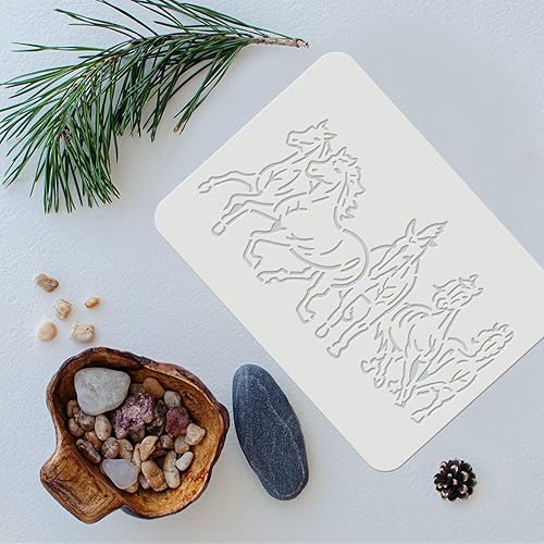 Miniatura 3 de FINGERINSPIRE Plantilla de caballo de 11.7 x 8.3 pulgadas, 5 caballos corriendo, plantilla de plástico para galopar, plantilla de caballo