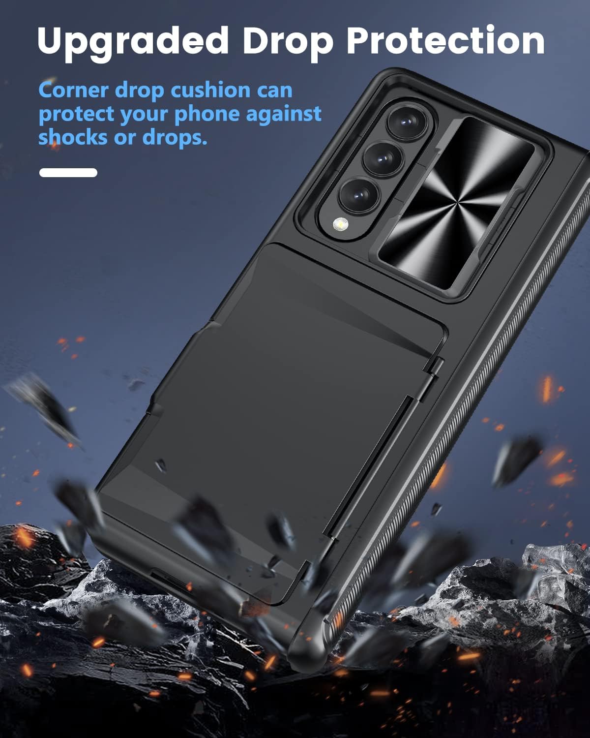 Viaotaily for Samsung Galaxy Z Fold 3 Case with Card Holder & Hinge Protection & Slide Camera Lens Cover & Screen Protector, Durable Sturdy Wallet Phone Case for Samsung Galaxy Z Fold 3 5G 2021, Black