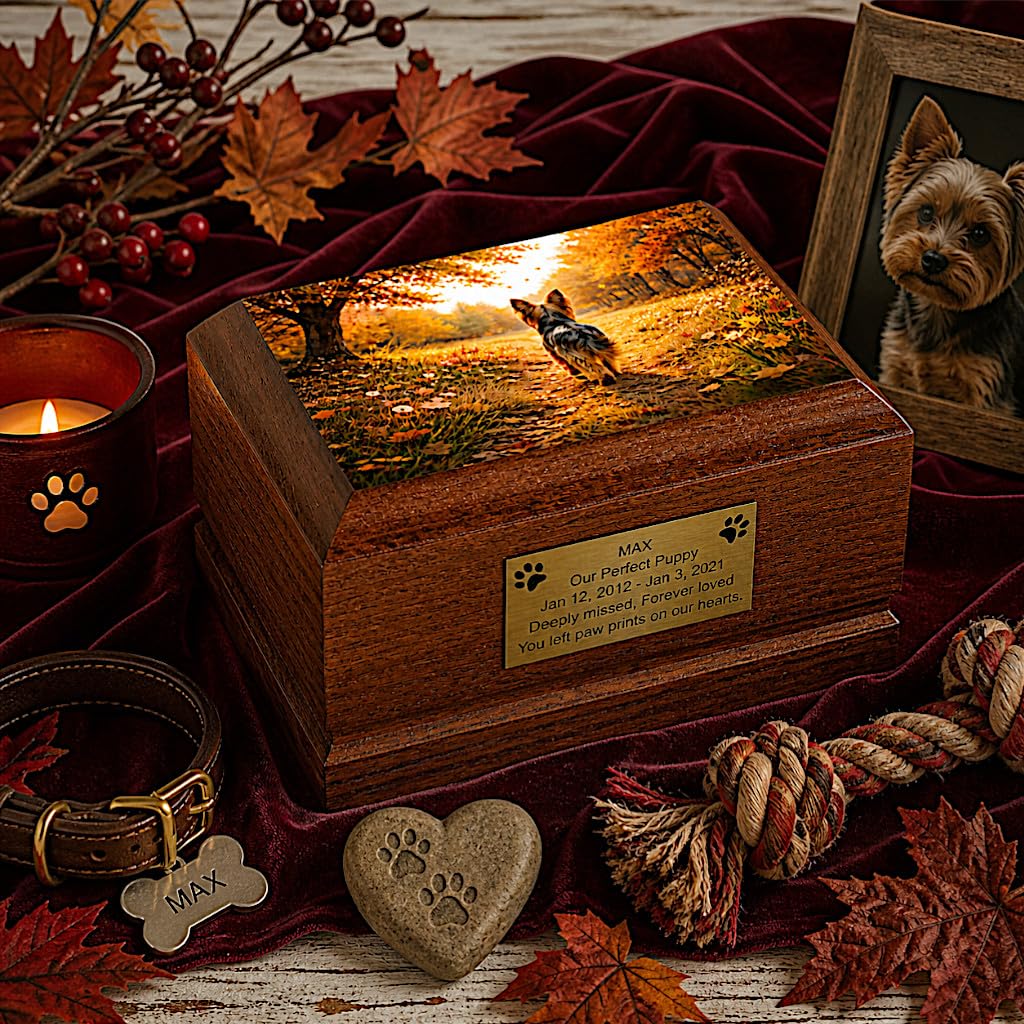 Yorkshire Terrier Cremation Urn for Ashes Wood Pet Urn for Dog Yorkie Memorial