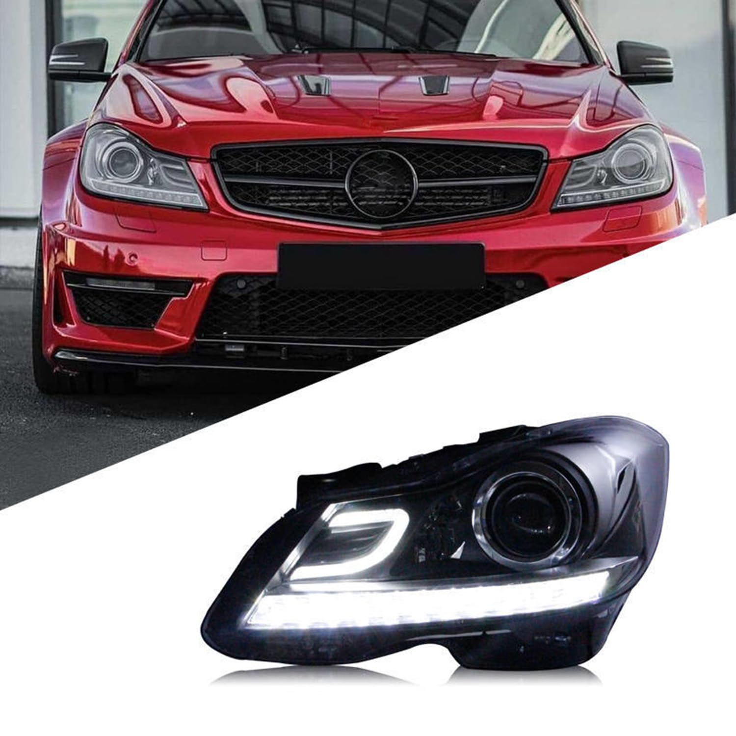 Auto Frontleuchten für Benz C W204 C180 C200 2011-2014,Auto-Frontleuchten Zubehör Modifizierte Scheinwerferbaugruppe Zubehör Ersetzen,Right