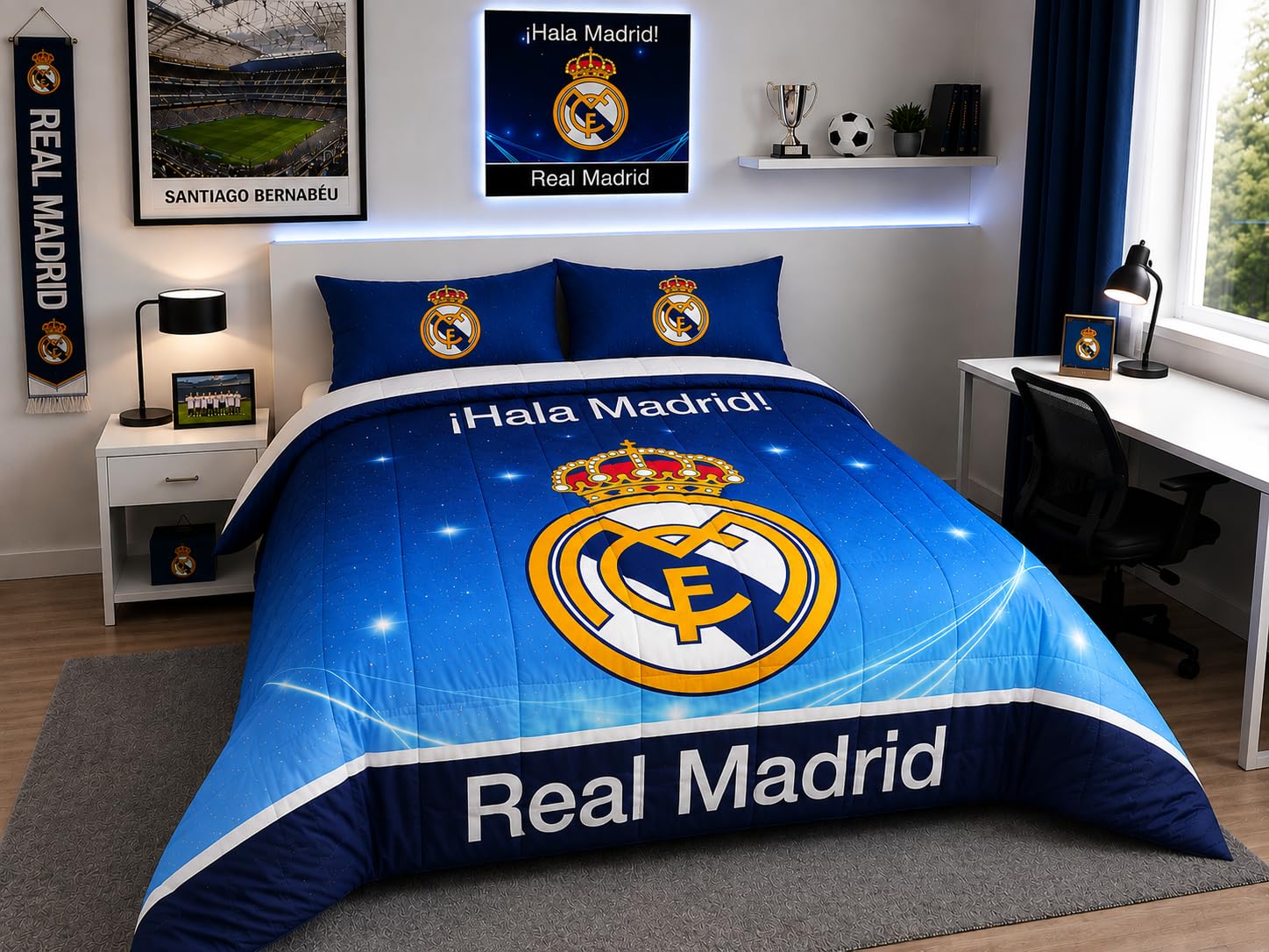 Real Madrid Edredón Nórdico 300 g/m², 2 Diseños, Cama 90/105 cm (Azul, Cama 105cm 200x260cm)