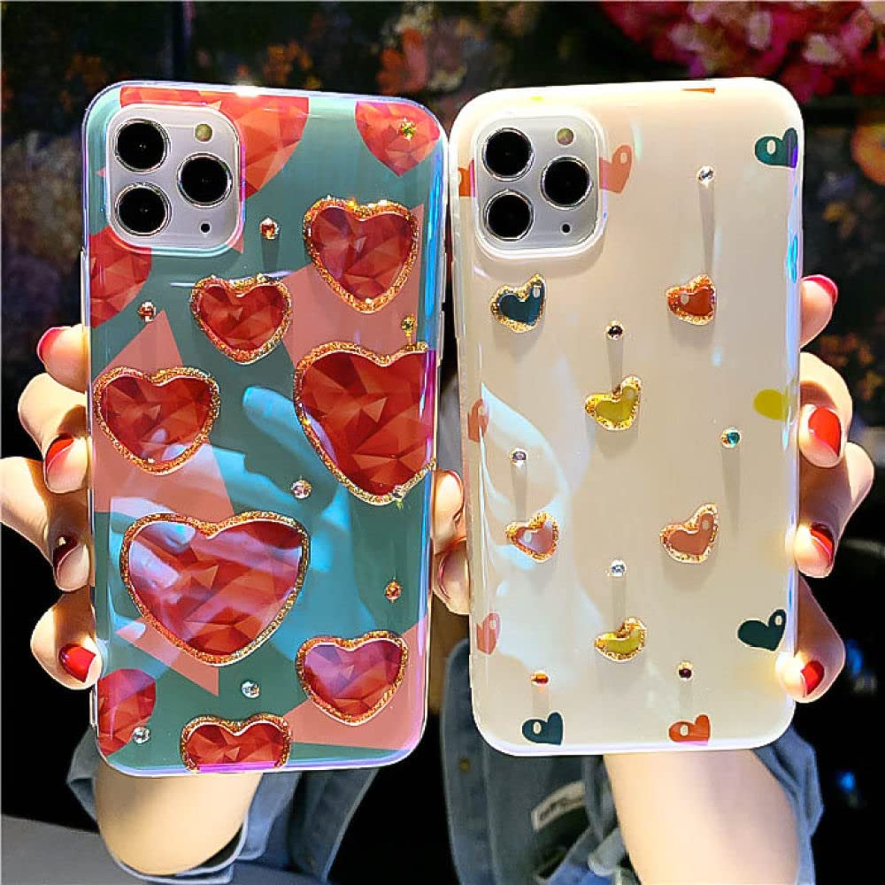Luksusowe miękkie silikonowe etui w kształcie serca dla iPhone 12 11 Pro Max XS XR 7 8 Plus Bling Back Cover, zielone, dla iPhone11 Pro Max