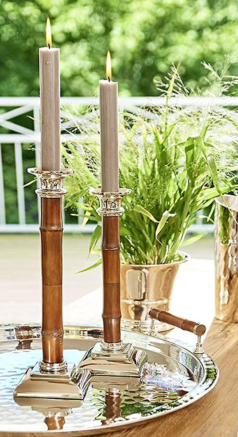 EDZARD Candelabro Holm (Ø 10 cm, H 24 cm) in bambù e acciaio inox, per candele a bastoncino, portacandele