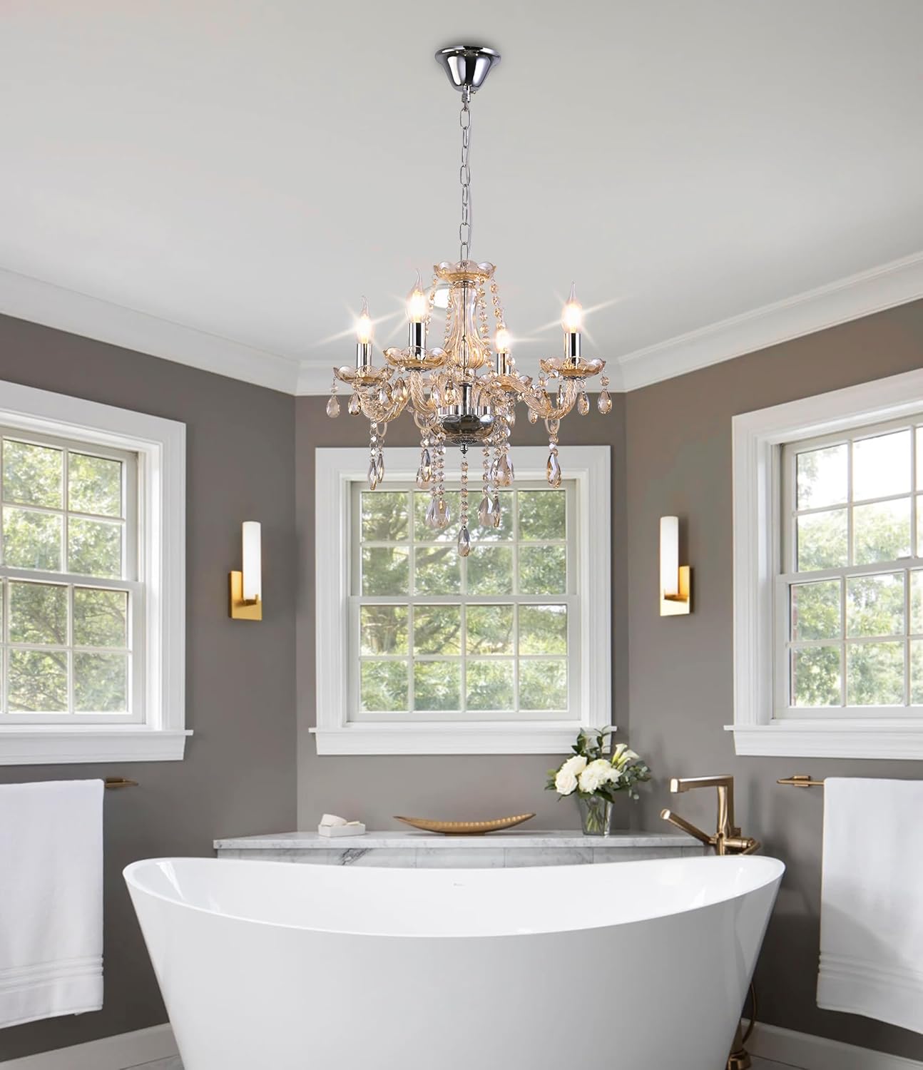 MALOSA Cognac Crystal Chandeliers,Mini Chandelier,Small Chandelier for Dining Room,Girls Bedroom,Living Room,Kitchen Island