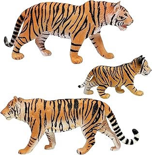 Gemini&Genius Tiger Figurine Toys, Safari Animal Action Figures, 3 Pcs Wildlife Animal Toys-3-6 Inches Length-Great for Kids Gift, Party Favors, Treasure Box Prizes, Goodie Bag Fillers or Cake Toppers