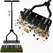 Lawn Aerator Tools, 3 Height Manual Yard Aerator with Self-Cleaning Design | Heavy Duty Adjustable Lawn Air Aerator Tool with 15 Long Iron Spikes, for Lawn Care, Hard Soil Loosening and Yard Aerating