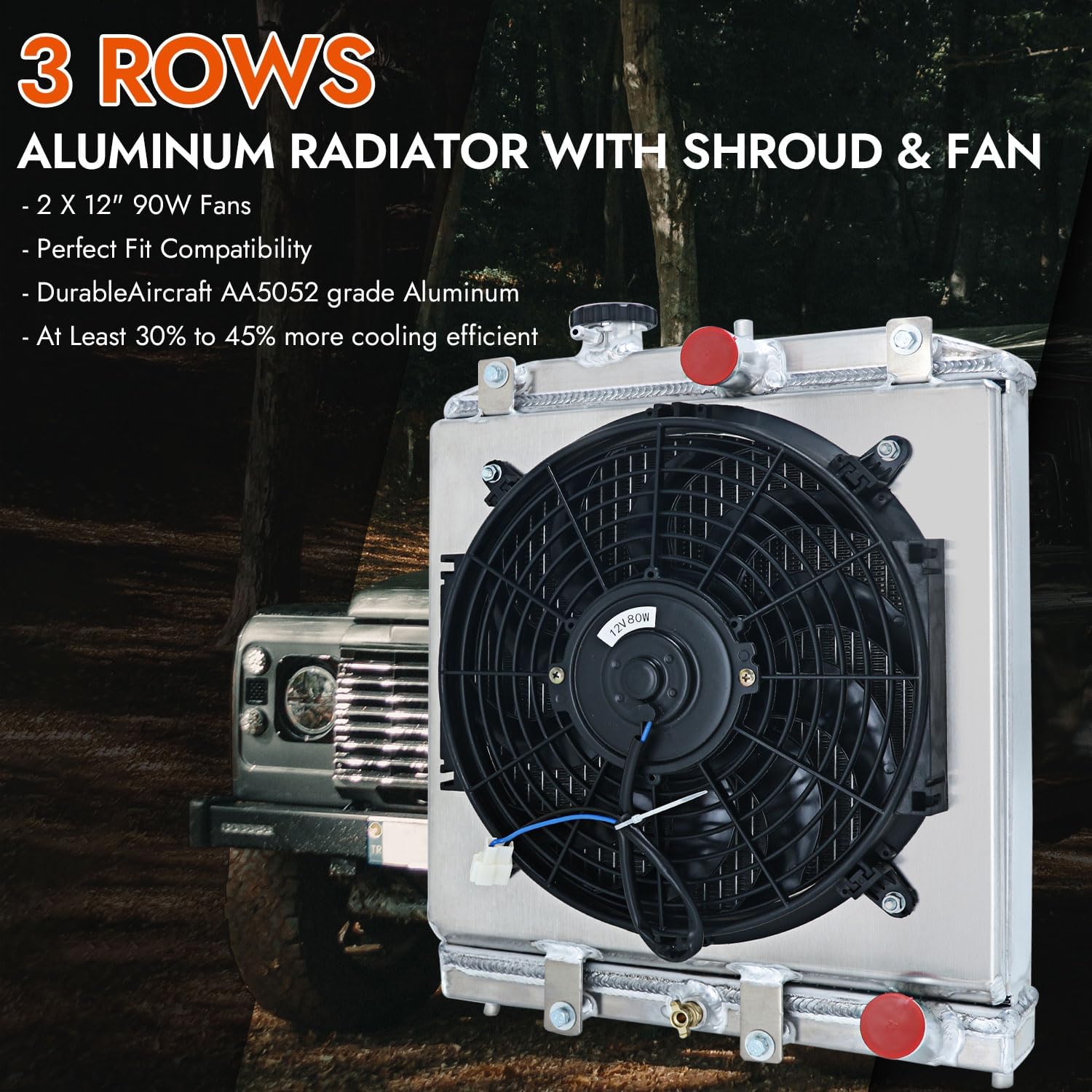 3 Row Aluminum Radiator Compatible with 1992-01 Honda Civic EJ/EK/Civic DEL SOL EG/Acura Integra DB DC Radiador 93 94 95 96 97 98 99 Downflow Radiators Shroud 1x12" Fans Thermostat Relay Kit