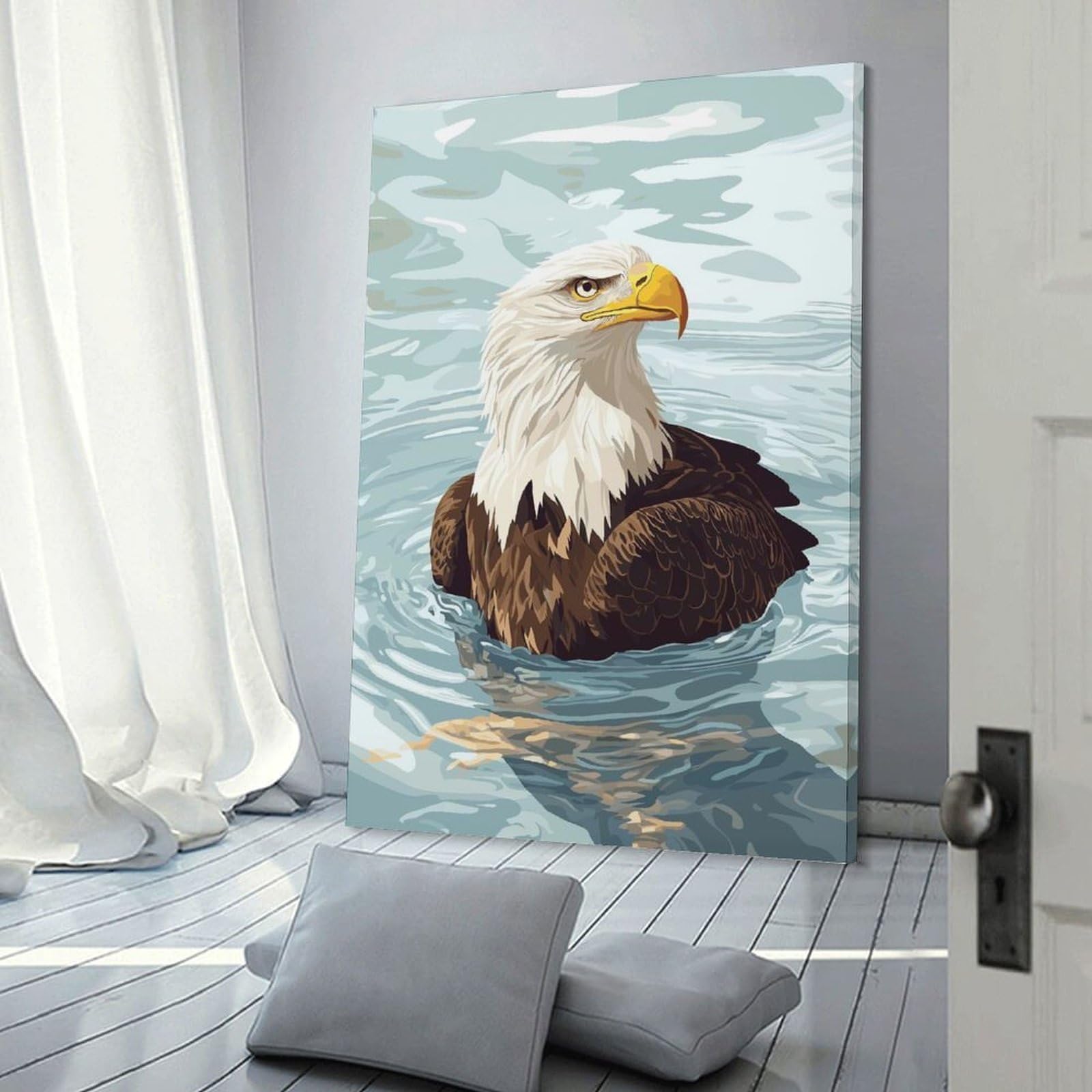 Junmoney Bald Eagle Swimming Room Decor Wall Art, 20x30inch(50x75cm), for Office, Study Or Home Workspace, Decorative Artwork for Productive Spaces