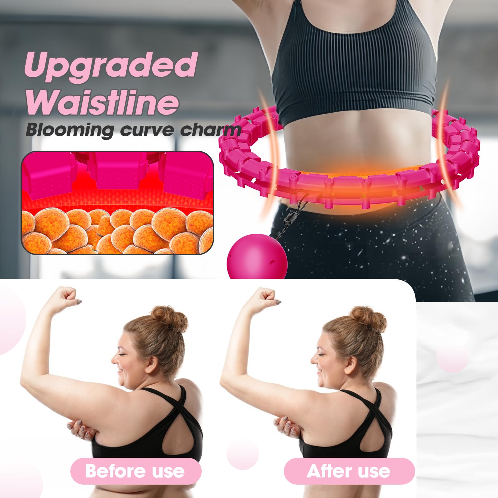 Smart Hoop Cerceau pour adulte avec boule de poids, ultra silencieux, pour perdre du poids, avec 32 segments amovibles, cerceau pour perdre du poids, tour de taille maximale 165 cm (rouge)