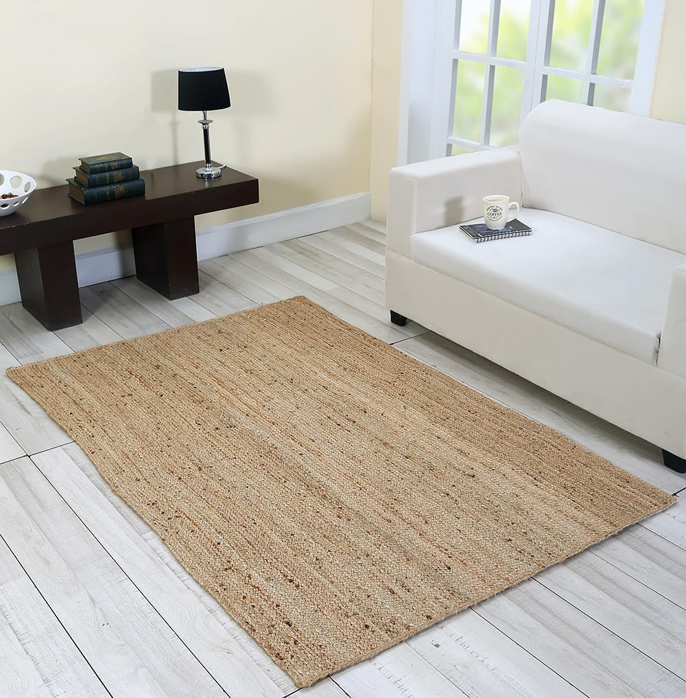 BSB HOME All The Cultures Fabricating India Jute Rectangular Carpet for Living Room, Jute Floor Mat, Rugs for Living Room, Jute Centre Table Carpet (Natural Jute, 4 X 6 Ft)