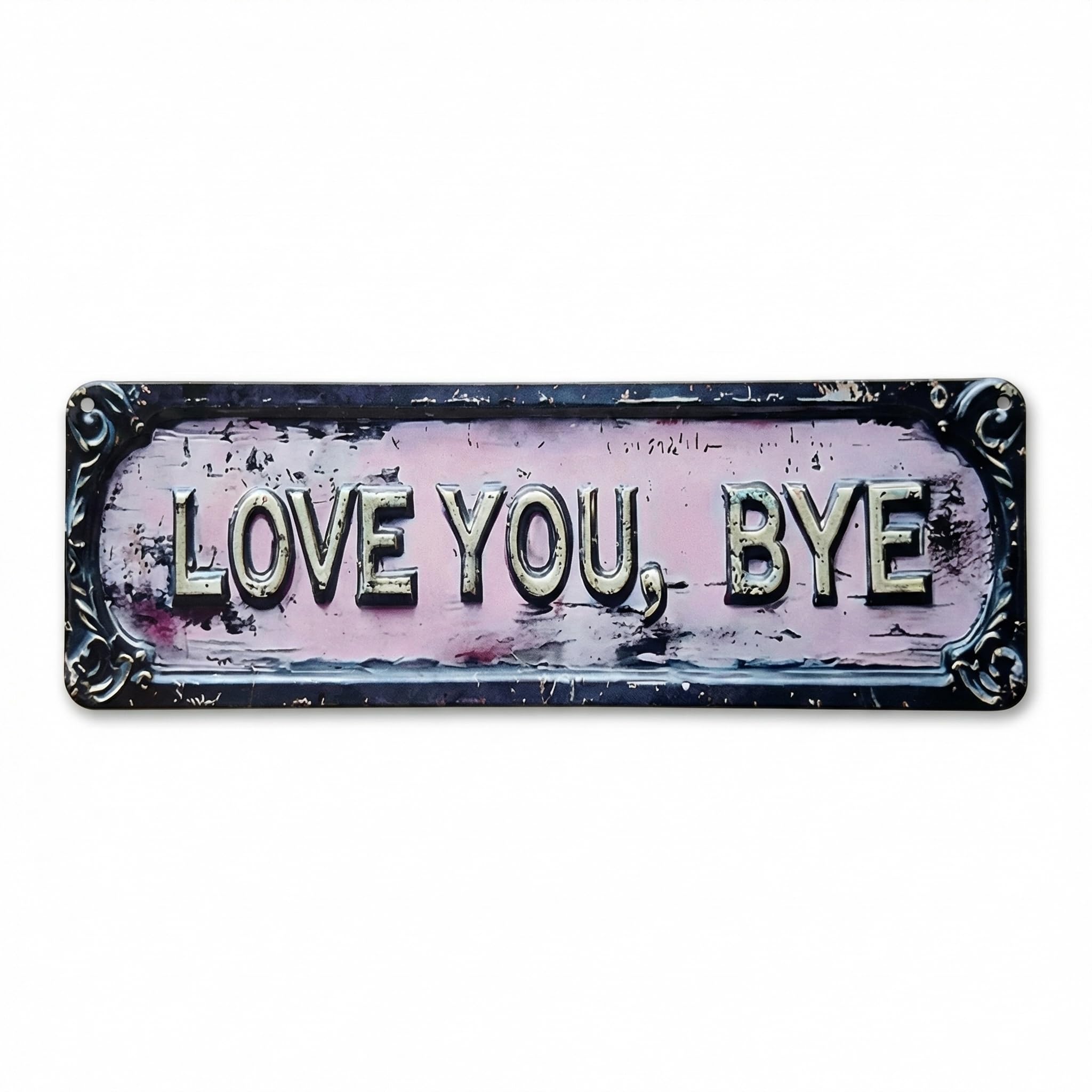 Love You Bye Sign, Vintage Metal Pink Love You Bye Above Door Sign 40x10cm (16" x 4") with Glue Dots, Love You Bye Wall Art Decor for Hallway Bedroom Living Room Entryway Heartwarming Housewarming