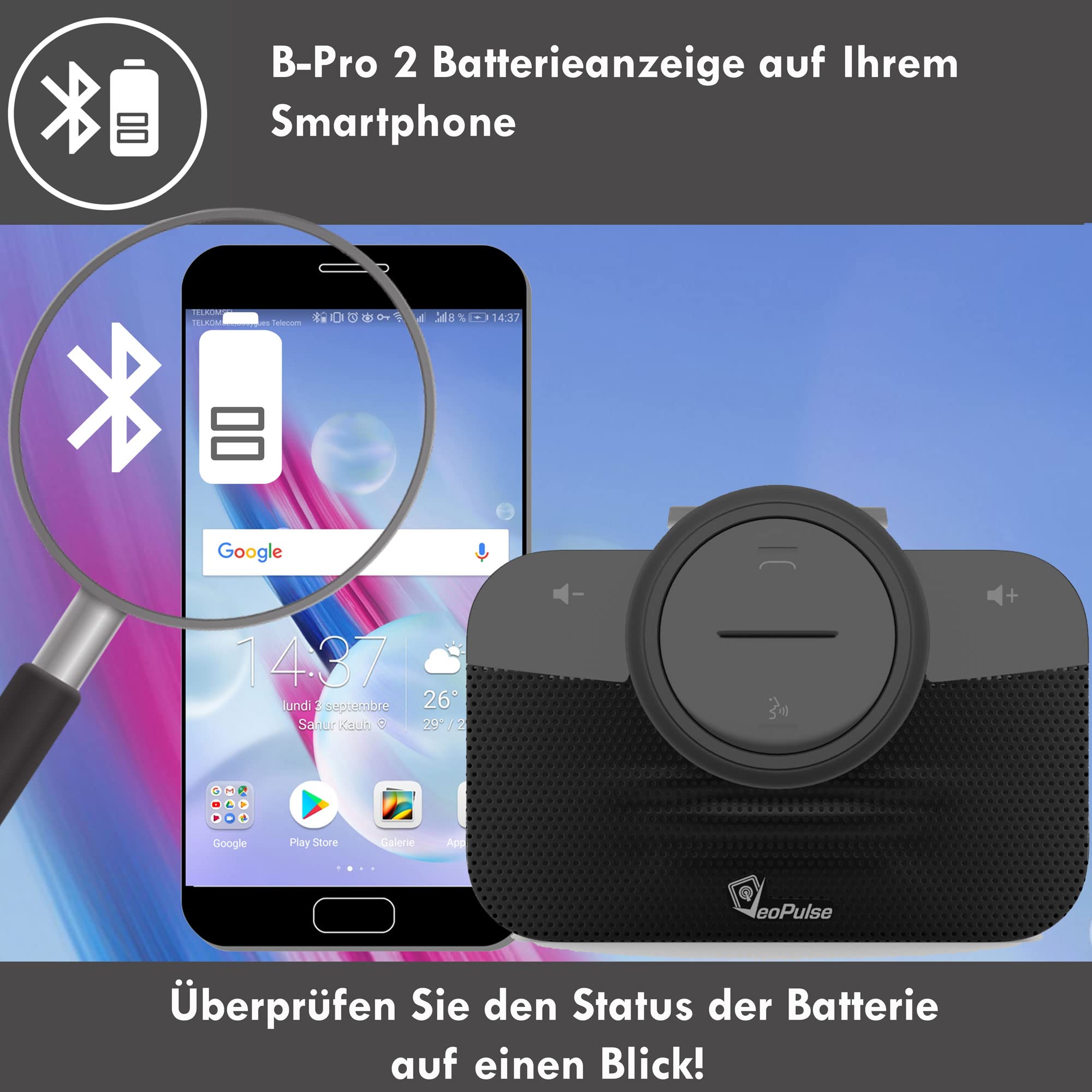 Freisprecheinrichtung Bluetooth Freisprechanlage VeoPulse B-PRO 2 mit Licht und automatischem Anschluss