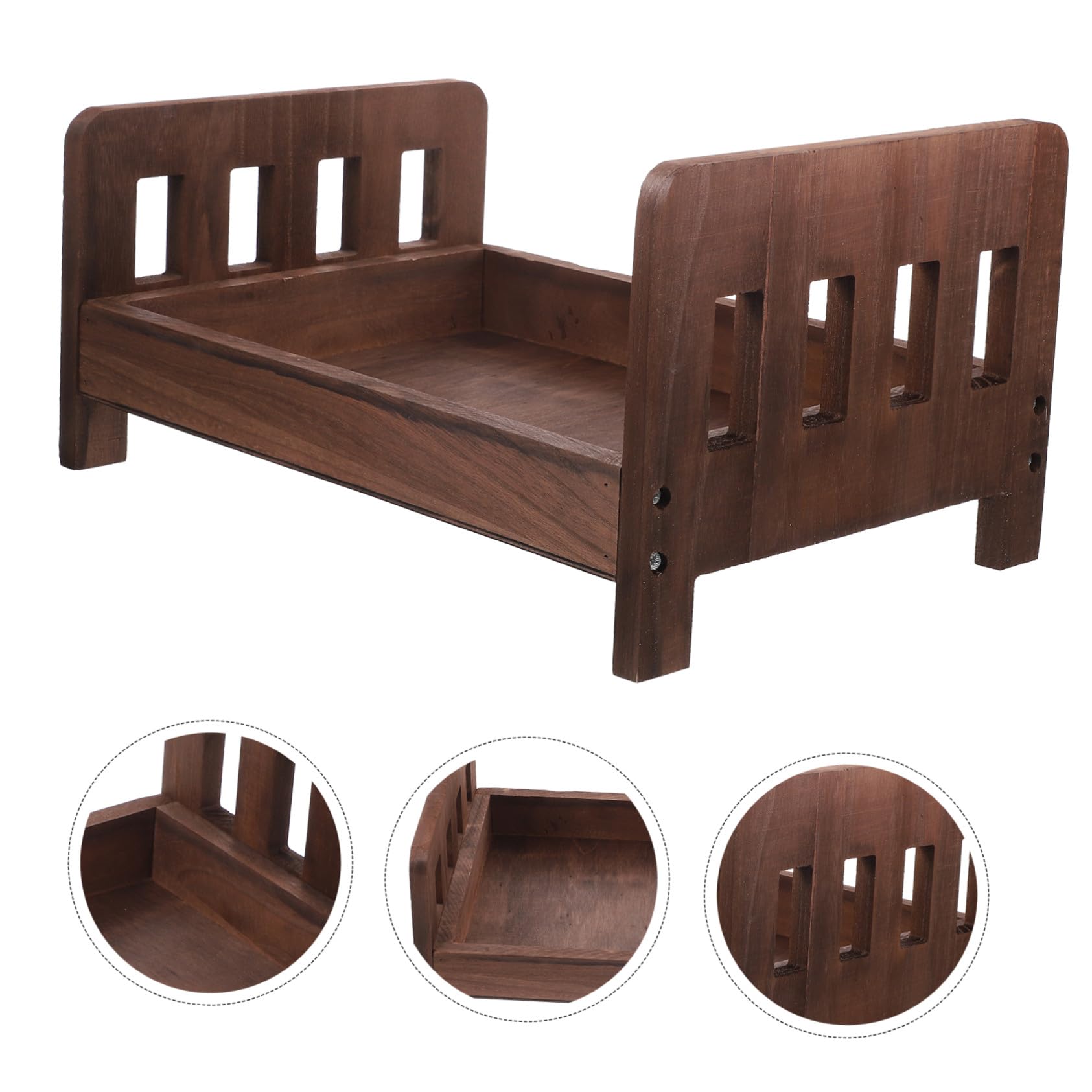 Homoyoyo Accesorio de Fotografía para Bebés Recién Nacidos Cama de Madera Diseño Vintage y Seguro para Sesión de Fotos en Forma de Cama Pequeña