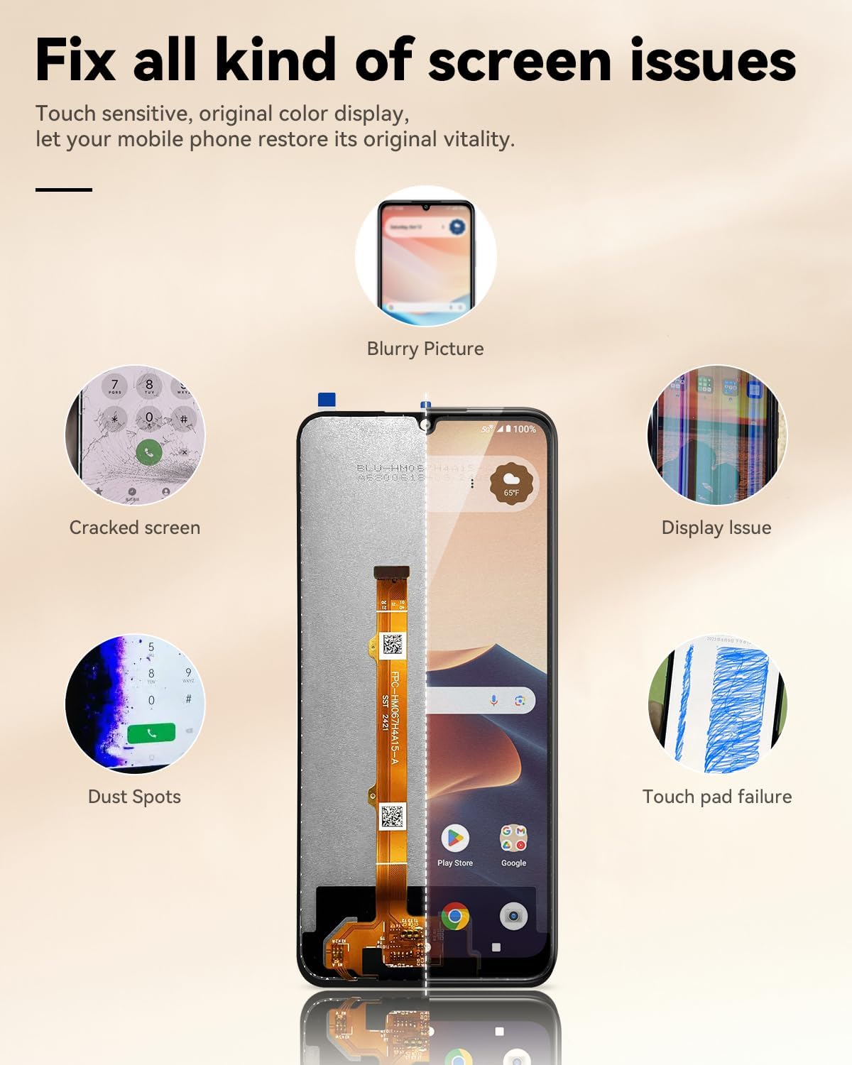 (Fit for 4 Models) for Cricket Outlast 5G (Sn509c) and At&T Motivate Pro (Sn509a) Screen Replacement 6.75 Inch,for Cricket Icon 6 (Sl219c) and At&T Verge (Sl219a) LCD Screen Replacement Kit Repair
