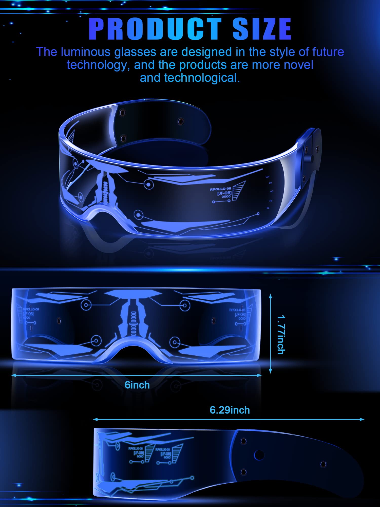 TOODOO 2 Pairs LED Visor Glasses 7 Colors Futuristic Glasses 4 Modes Light Up Glasses Honeycomb Luminous Glasses for Adults (Classic Style)