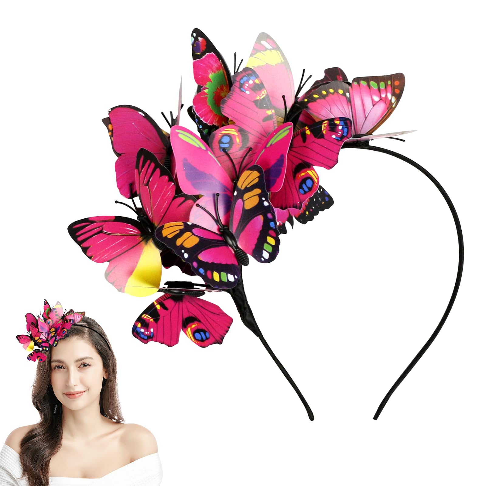 Set Serre-tête Et Barrettes Papillon – 1 Bandeau + 8 Pinces, Coloré, Pour Femme Et Enfant – Carnaval, Mariage, Cosplay