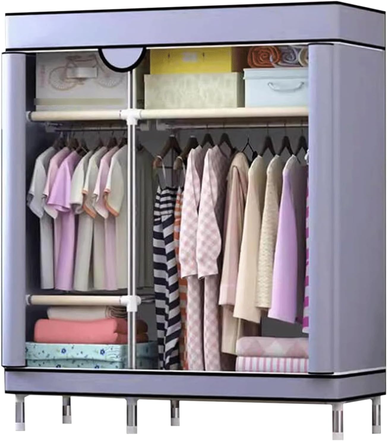Grande Armadio in Acciaio con ripiano e Rivestimento in Tessuto Fantasia, Armadio for Camera da Letto, Armadio pensile, Elegante Guardaroba Portatile(B,128cm/50.4in)