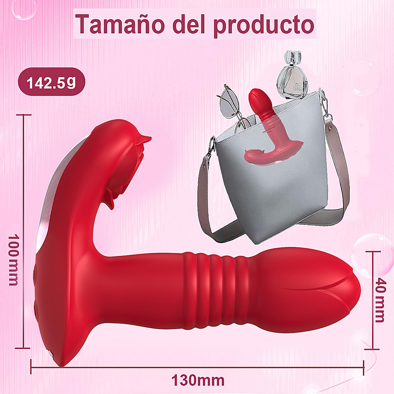 Vibradorador mujer juguetes eróticos juguetes eróticos para pareja sexuales ventosa de clítoris vibrador femenino vibración reciprocante automática modos 9x9x9 carga USB (rojo, 130 mm)
