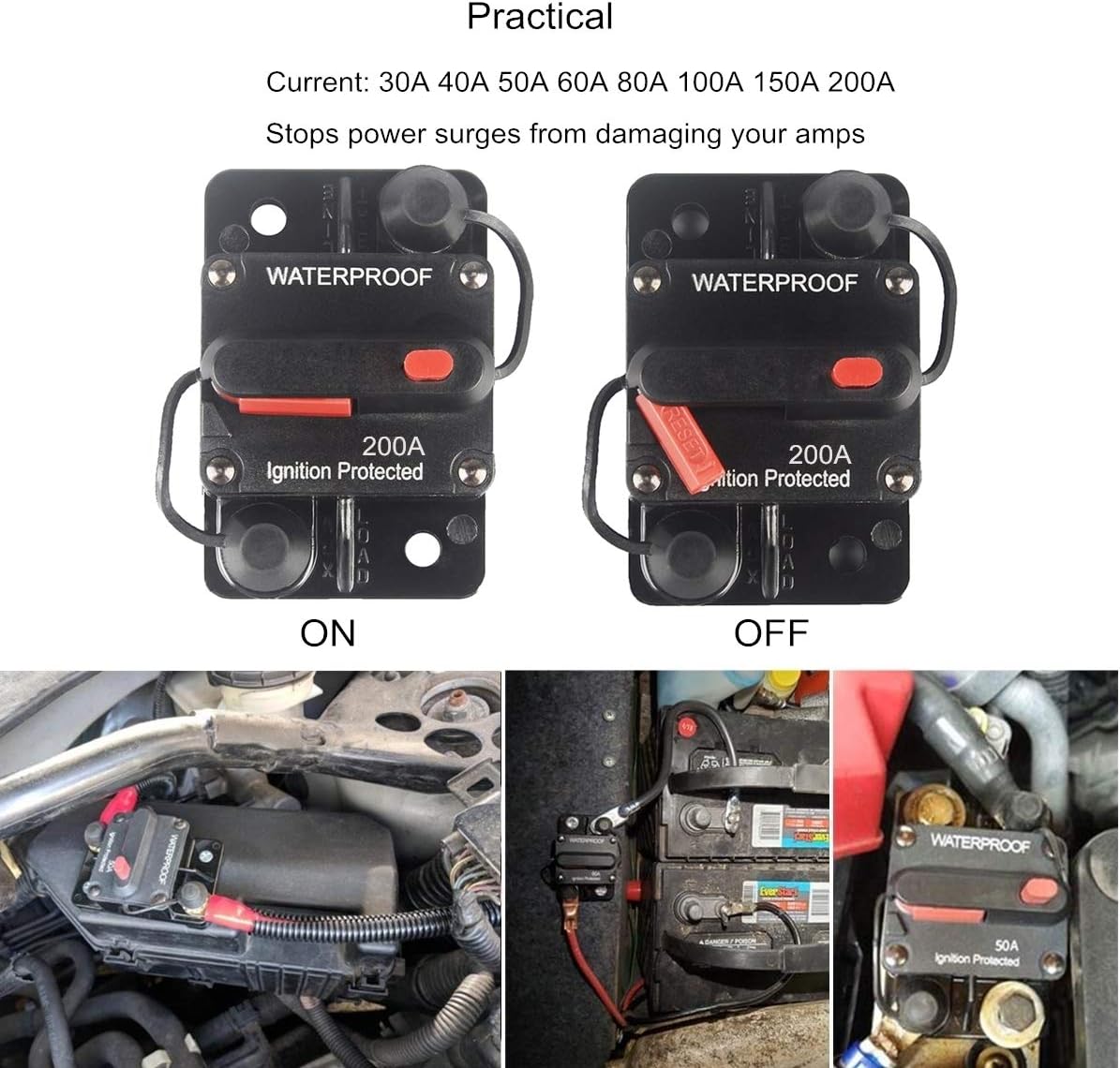 200 Amp Circuit Breaker Manual Reset 30-250A for Car Truck Rv ATV Marine Trolling Motors Boat Vehicles,12V-48V DC (200A)