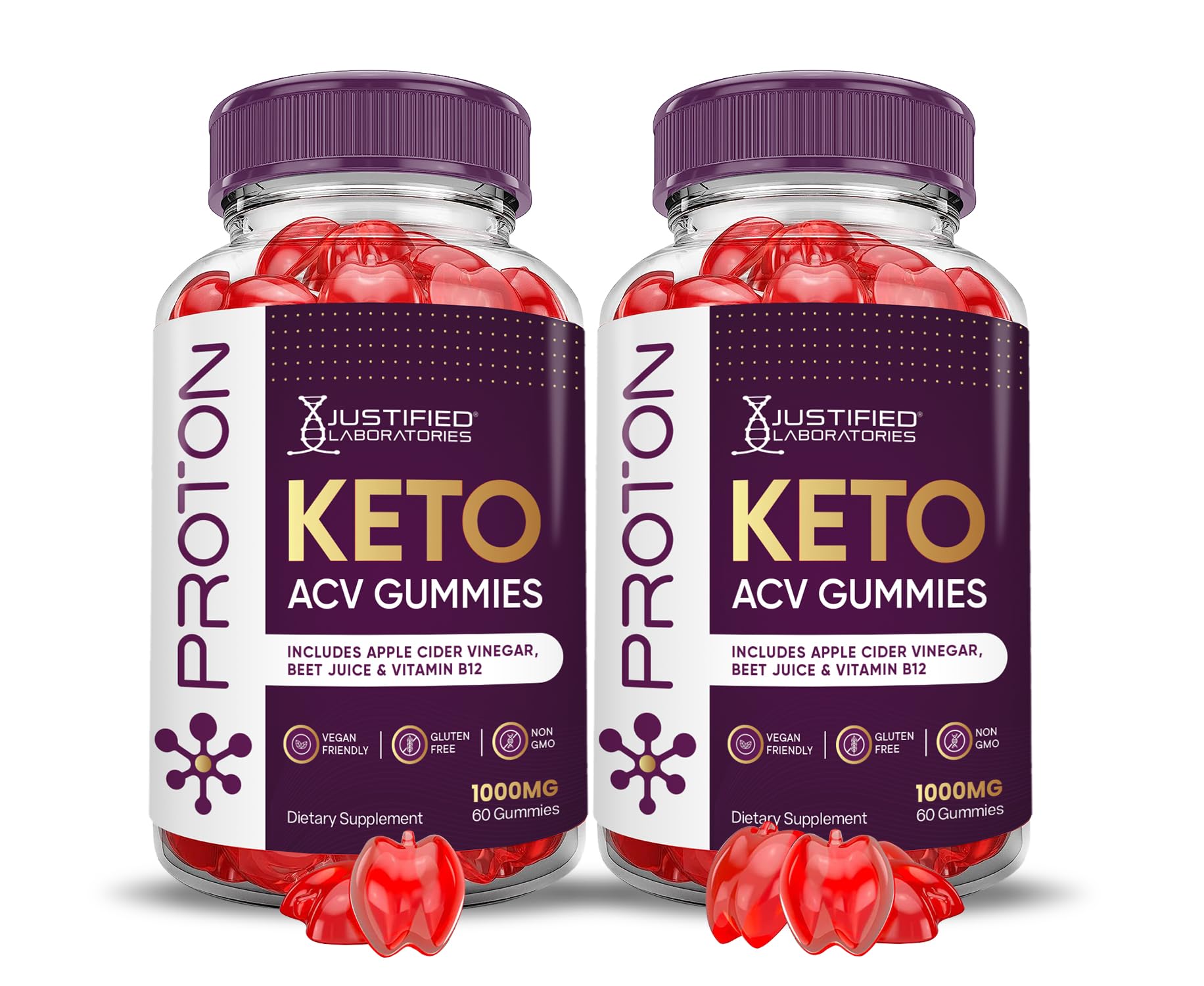Justified Laboratories (2 Pack Proton Protein Keto ACV Gummies Advanced Formula 1000MG Proton Boost Formulated with Pomegranate Beet Juice Powder B12 Vegan Non GMO 120 Gummys