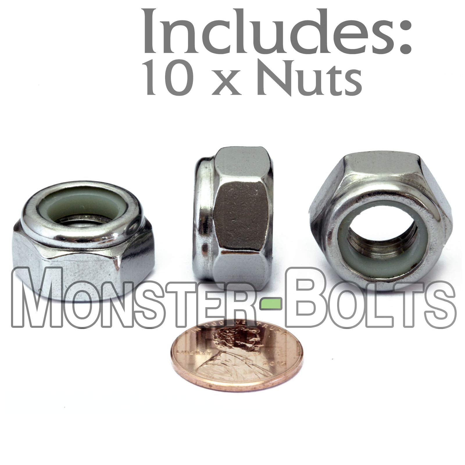 M12-1.75 Stainless Steel Nylon Insert Hex Lock Nuts, Metric Coarse DIN 985 A2 / 18-8 - MonsterBolts (M12-1.75, 10)