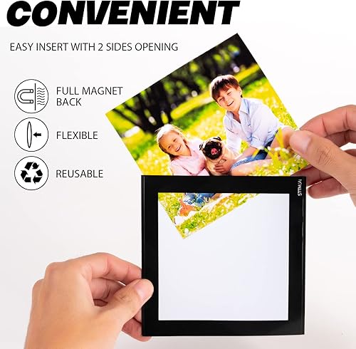 Miniatura 3 de Portarretratos magnético de 4 x 4 pulgadas con borde negro (paquete de 10), bolsillos magnéticos cuadrados para fotos, decoraciones para