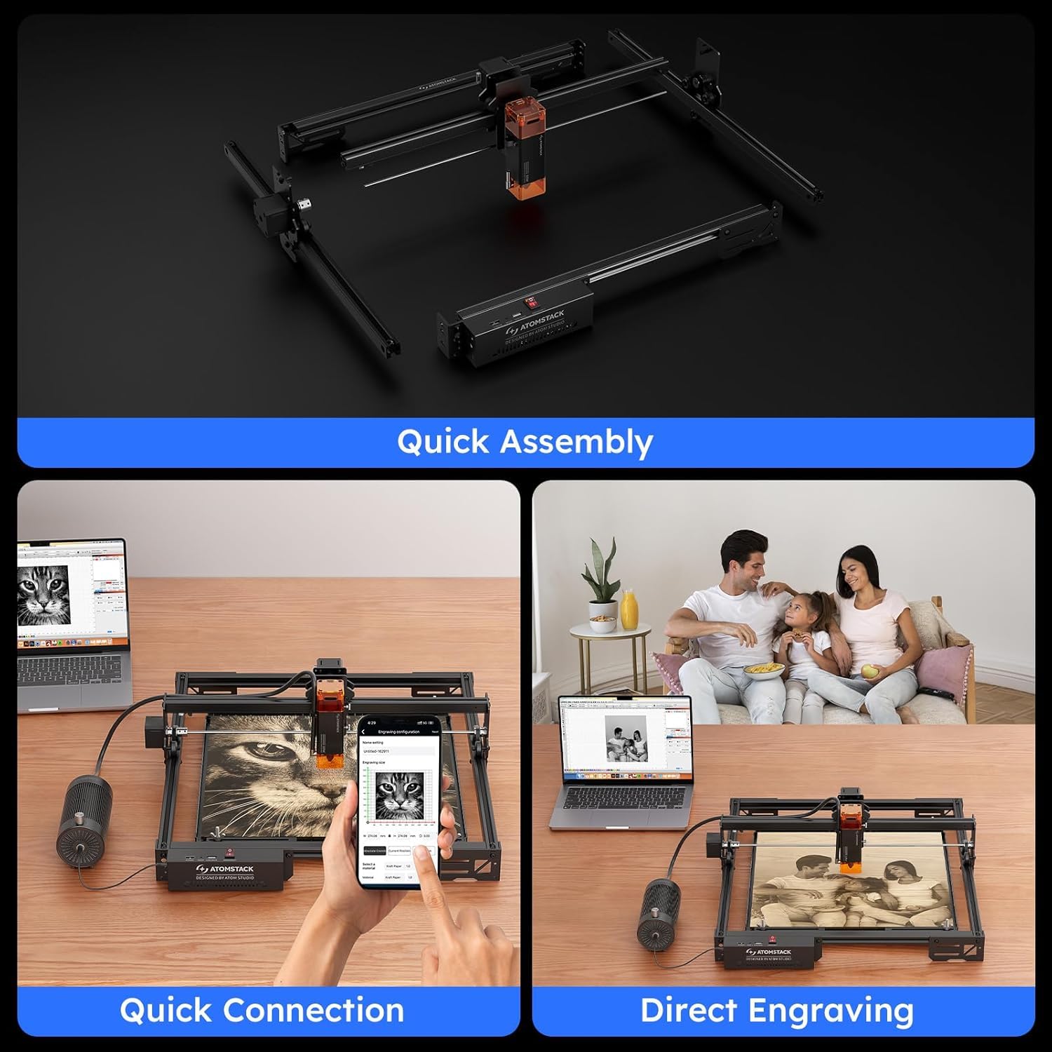 ATOMSTACK 10W Lasergravierer, A10 PRO V2 Laser Cutter, 0.06mm Hochpräzisions-Laser Graviermaschine für Holz und Metall, dunkles Acryl, Glas, Leder
