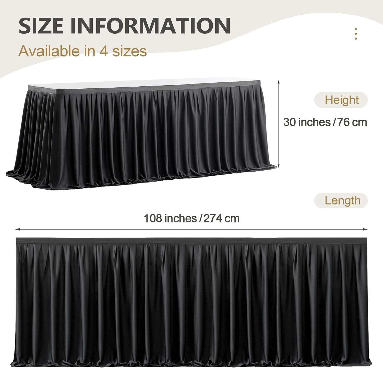 9ft Long Black Table Skirt for Rectangle Table Decorations - Wrinkle Resistant Polyester Pleated Tables Drape Desk Skirt for Office Baby Shower Birthday Party Wedding Banquet Tables Skirting