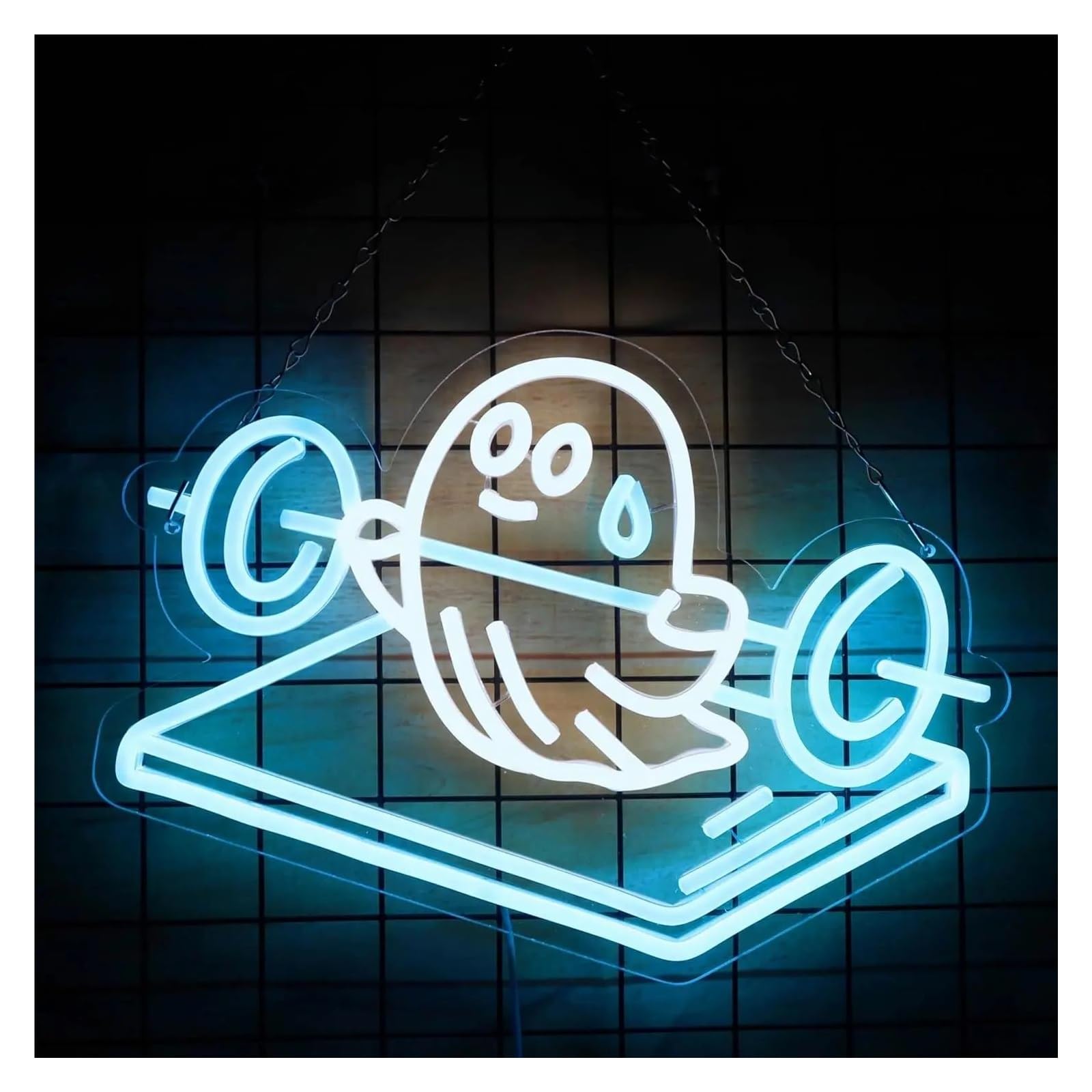LEMST Signs Lamp Ghost Sport Neon Sign Cute Ghost Neon Sign for Wall Decor Neon Light 27.5x38.6cm