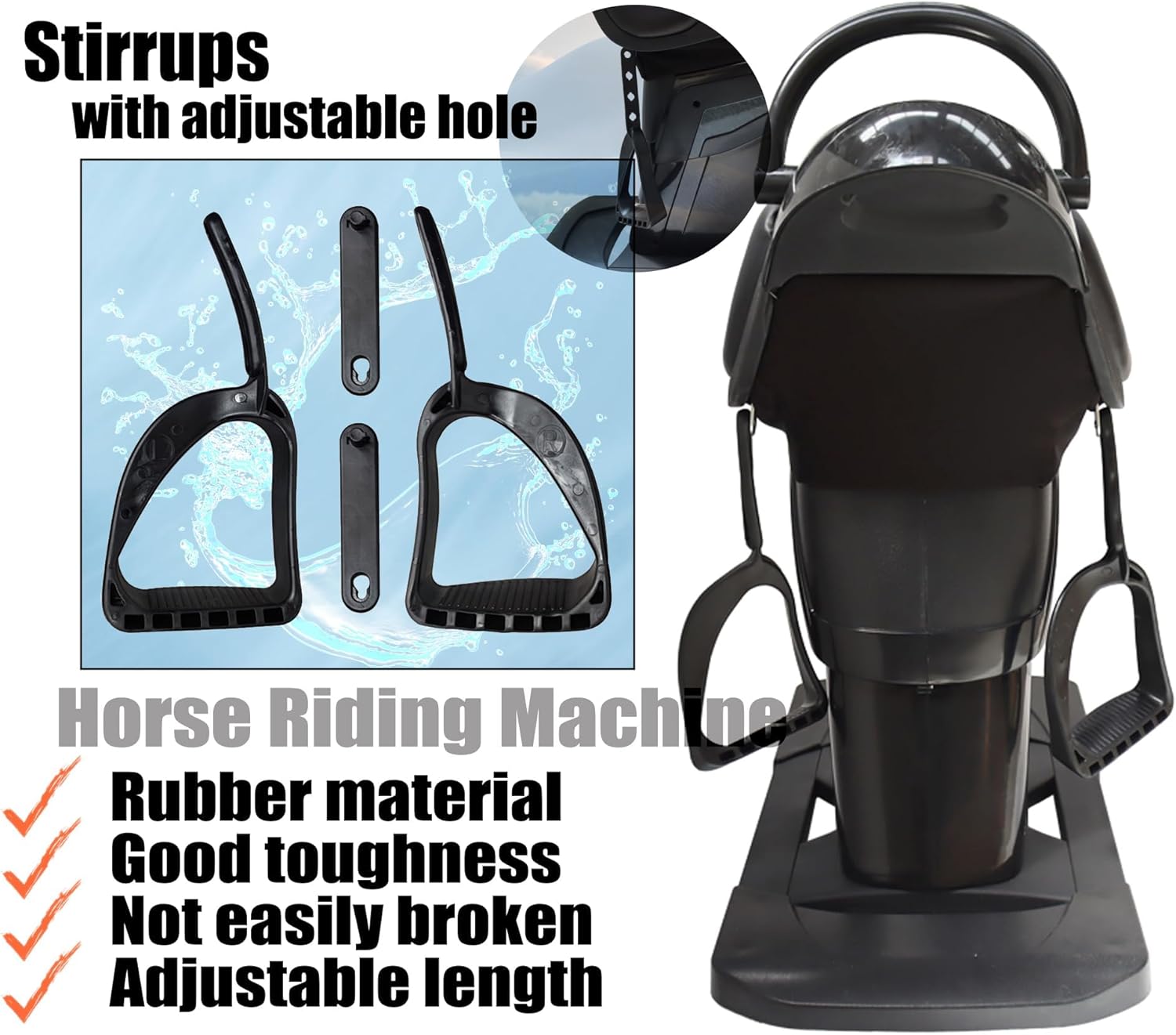 Electric Horse Riding Abdominal Exercise Machine - 110V Home Gym System with Safety Switch, Adjustable Stirrups & Reins, 3D Riding Experience, 264LB Load Capacity, Black
