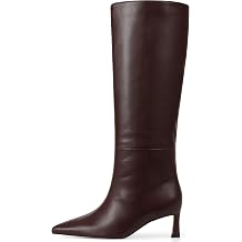 Knee High Boots Womens Wide Calf Kitten Heel Tall Boots Pointed Toe Suede Long Boots Trendy Dress Leather Low Heel High Boots Pull On