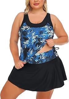 Women Two-Piece Tankini Swimsuits Mesh Flowy Swimdress with Boyshorts Tummy Control Bathing Suit