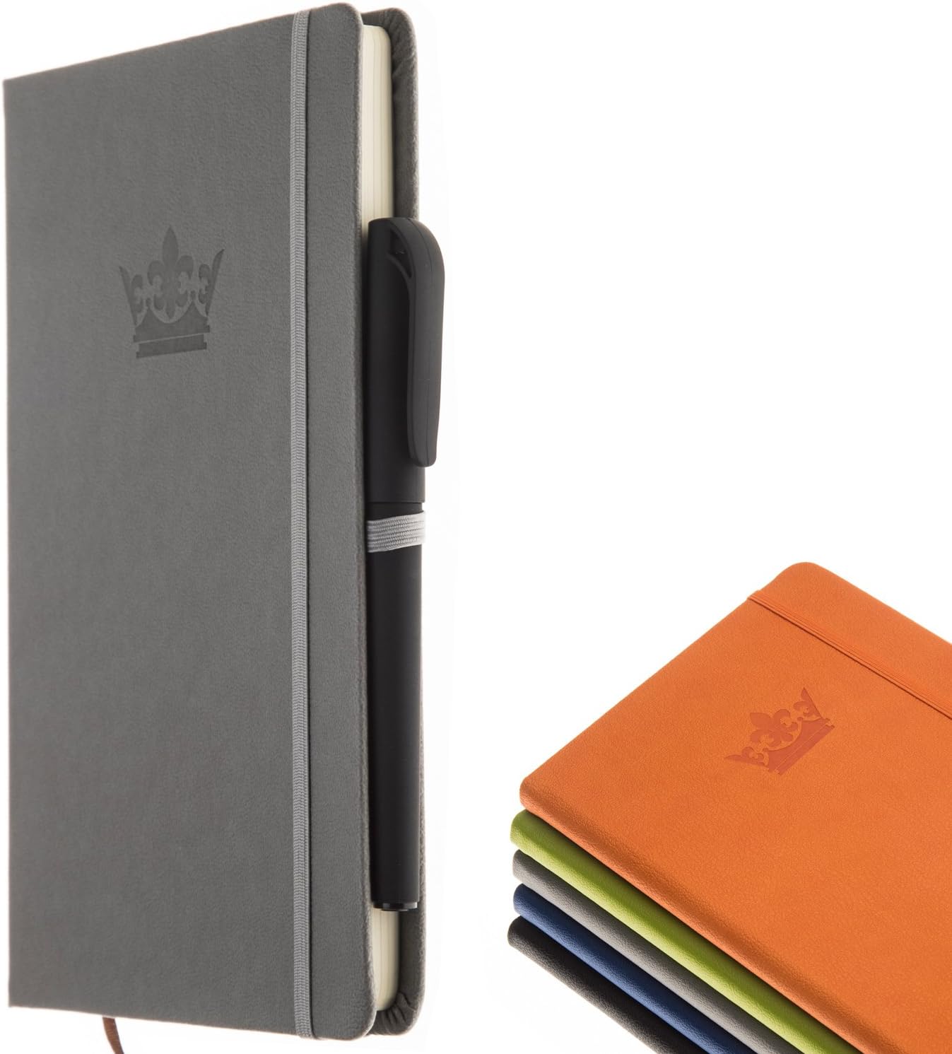 Classic Notebook with Pen - A5 Wide Ruled Leather Hardcover Writing Notebook 100 Sheets / 200 Pages - Perfect Journals to Write in by DIGGOLD (Grey)