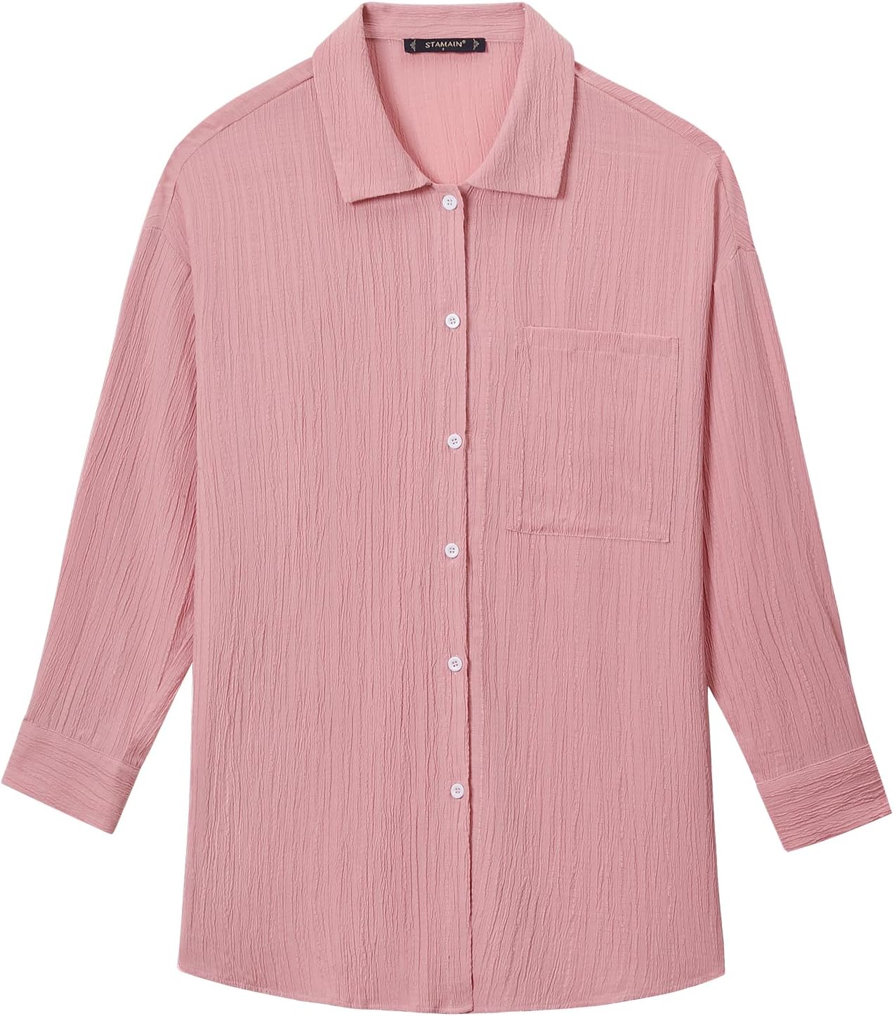 Womens Button Down Shirts Oversize Casual Boyfriend Long Sleeve Button Up Shirt Women Plus Size Blouses Tops with Pocket - Image 4