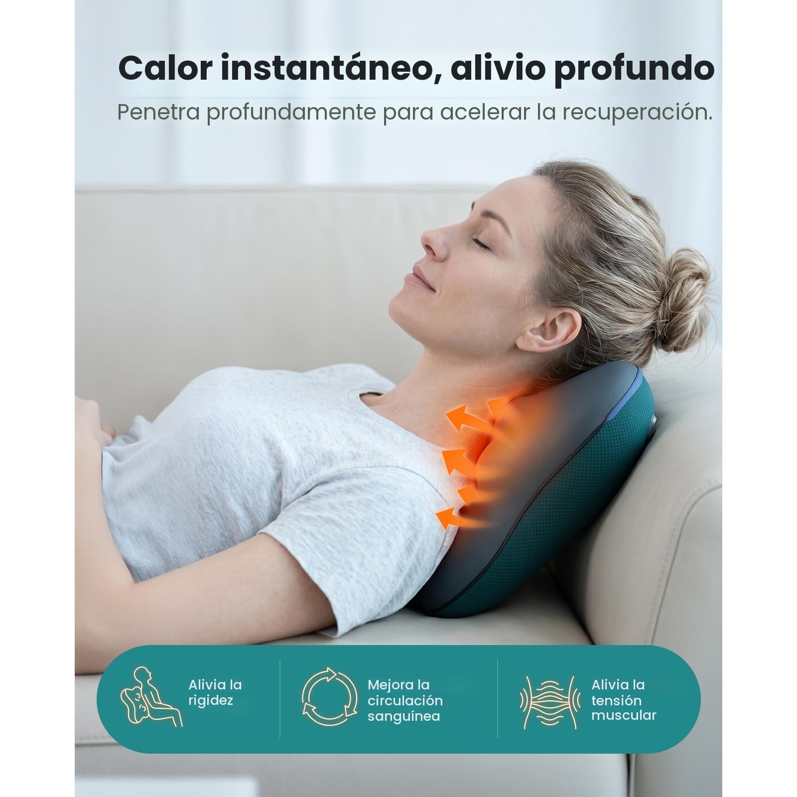 BOB AND BRAD EZBack Masajeador Cervical y de Espalda con Calor, Cojín de Masaje Shiatsu para Cuello, Hombros y Lumbares, Relajación en Casa y Oficina, Regalo Ideal