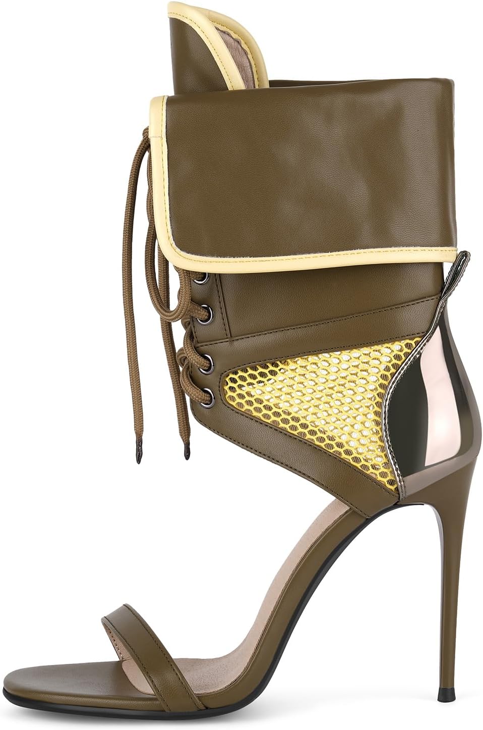 richealnini Mesh Lace Up Strappy High Heels for Women Open Toe Gladiator Sandals Boots