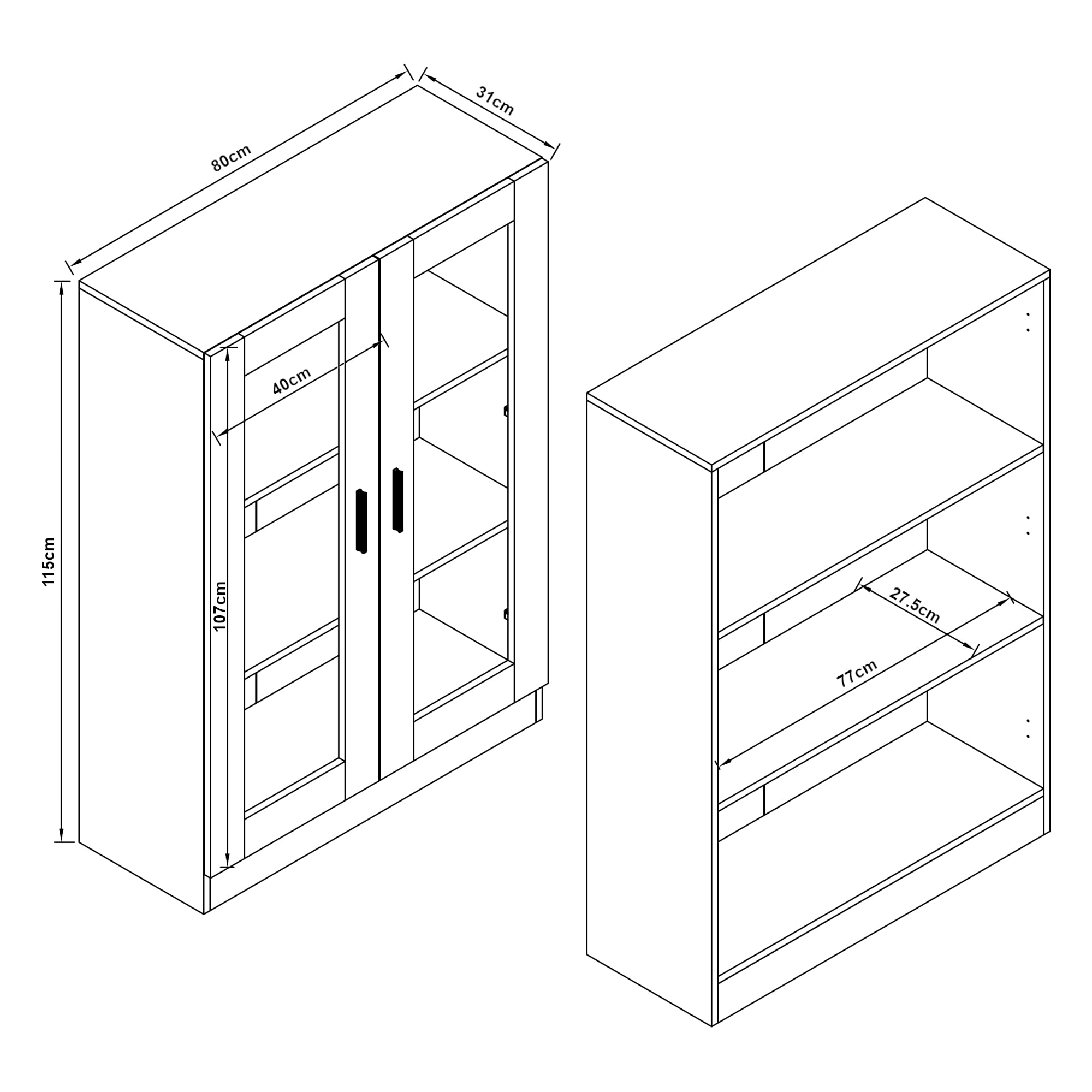 [en.casa] Vitrina con 3 Compartimentos Aparador con 2 Puertas Mueble Auxiliar para Salón Comedor Oficina Cristal Aglomerado 115 x 80 x 31 cm - Efecto Roble