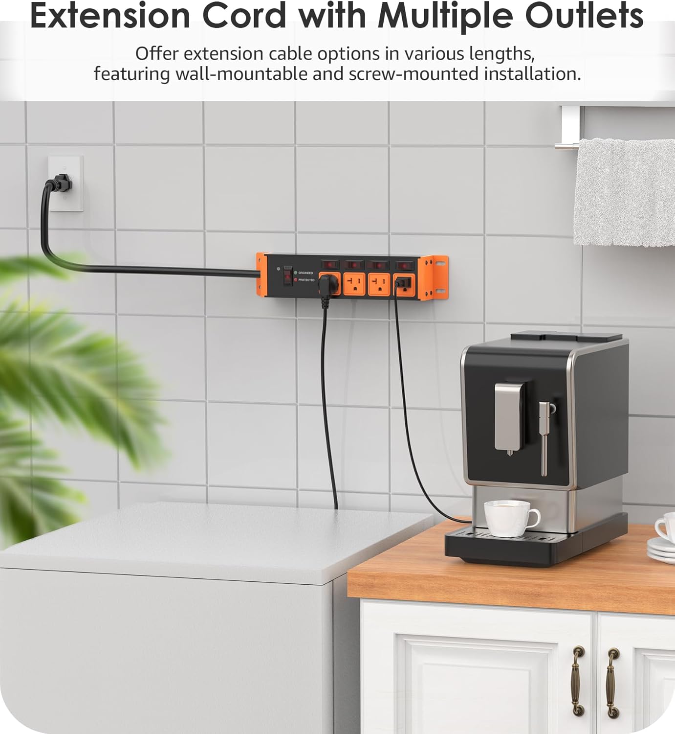 CCCEI Heavy Duty Surge Protector Power Strip 20 Amp Individual Switches. 10FT 12 Gauge Extension Cord with Multiple Outlets. Kitchen, Garage, Shop, Industrial Wall Mount Electric Extender, Orange. thumbnail