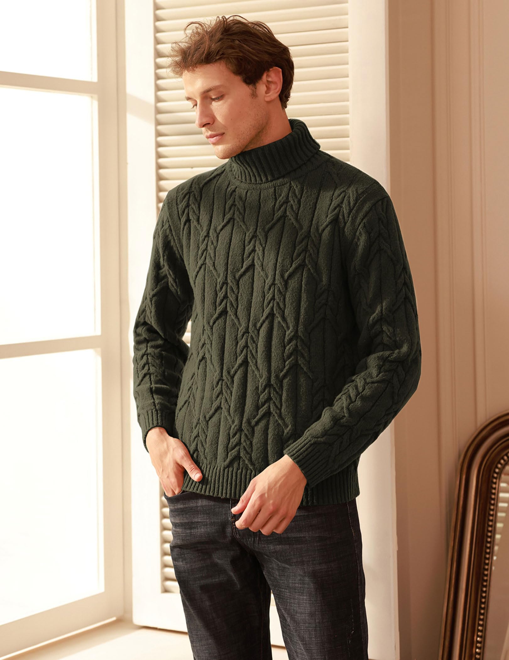 GRACE KARIN Maglione da uomo a collo alto a maniche lunghe maglioni lavorati a maglia a treccia Slim Fit Mock Neck Twisted Pullover