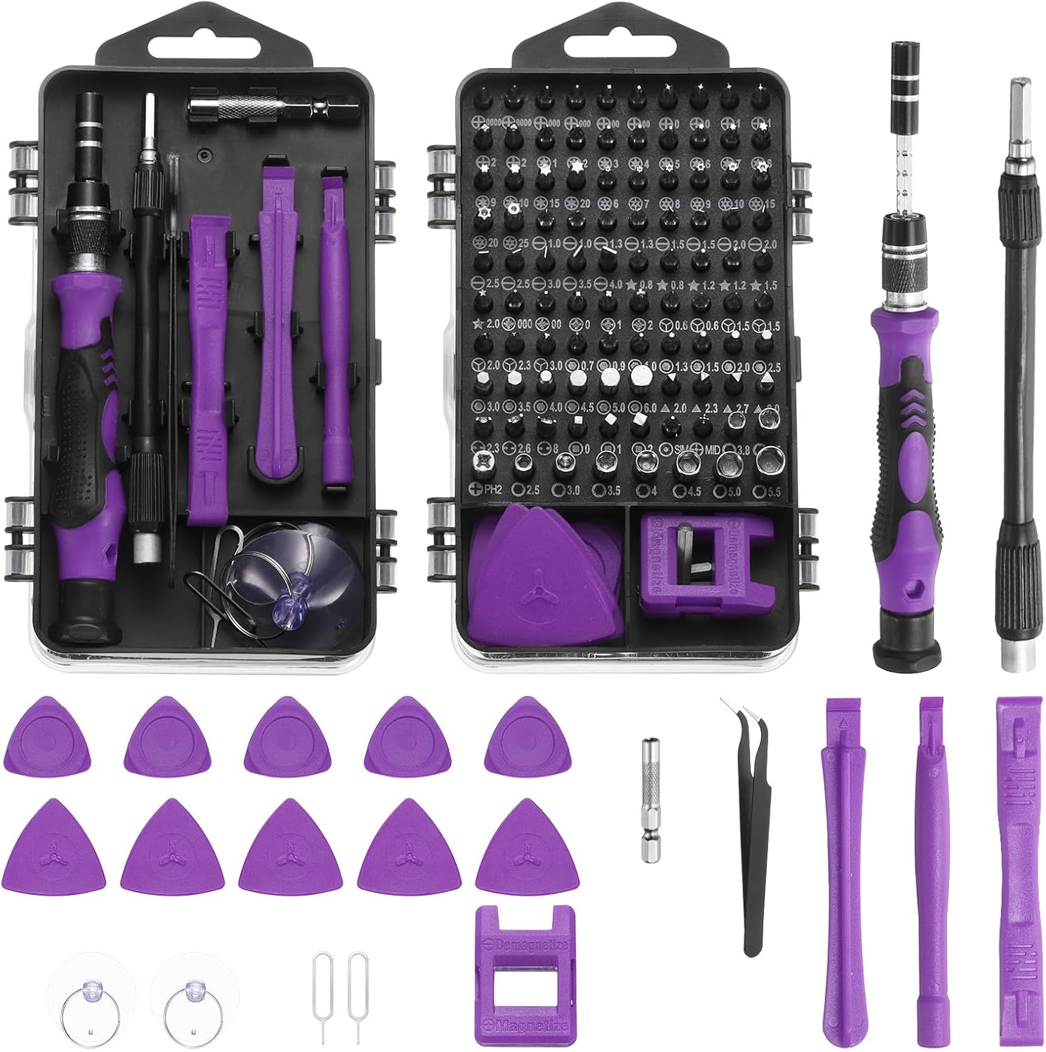 HARFINGTON 123 in 1 Magnetic Precision Screwdriver Set Electronics Repair Tools Kit with 96 Bits Flexible Shaft and Extension Rod for Cellphone Game Console Laptop PC Computer Camera, Purple