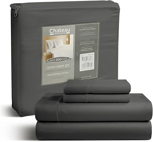 Miniatura 45 de Juego de sábanas 100% de algodón egipcio, tamaño Queen, juego de sábanas de bolsillo profundo, sábanas de algodón de 800 hilos, naturalmente