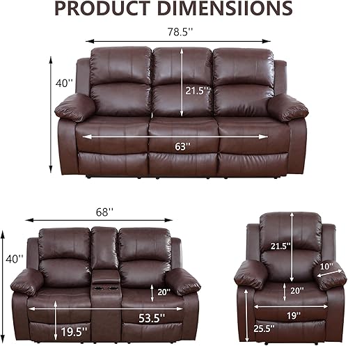 Miniatura 7 de Juego de sofá reclinable manual, juego de sofá de cuero regenerado con reclinables, juego de sofá reclinable de cuero con almacenamiento Negro