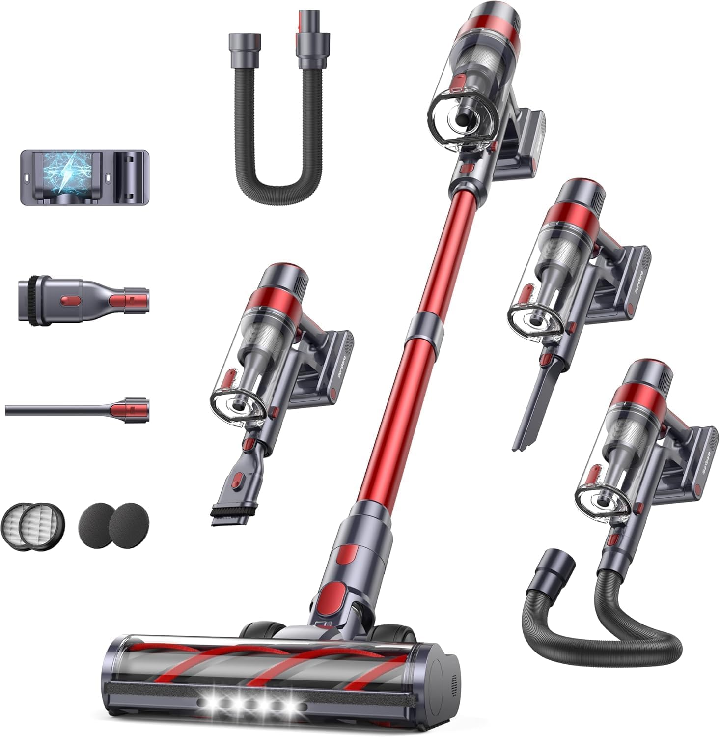 Cordless Vacuum Cleaner, 550W/45KPa Stick Vacuum, 60 Mins Runtime Rechargeable Vacuum, Wall Mount Charging, Auto Mode, Self-Standing Vacuum Cleaner for Home with 3.3Ft Hose for Pet Hair Carpet Floor